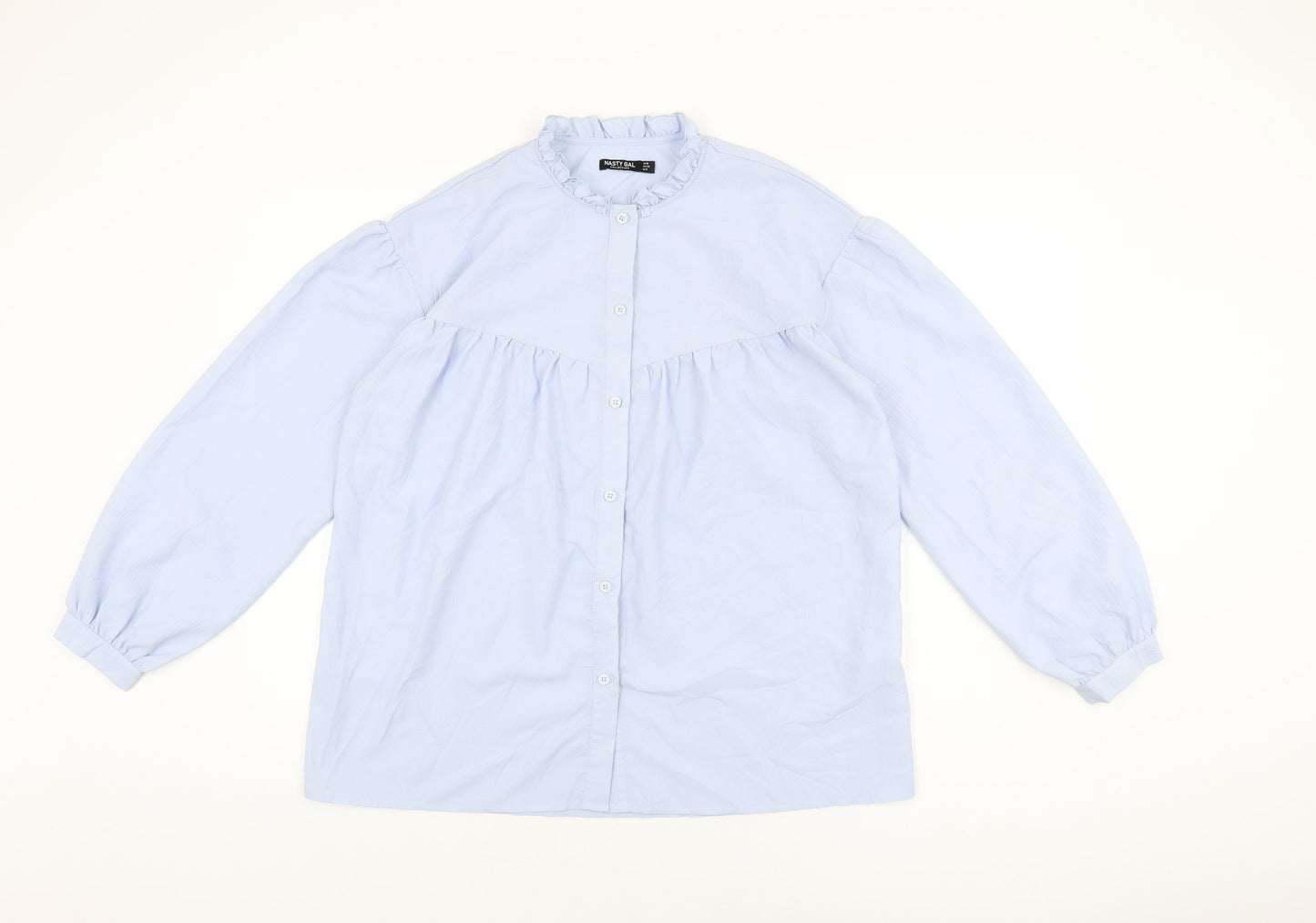 Nasty Gal Womens Blue Polyester Basic Button-Up Size 12 Round Neck