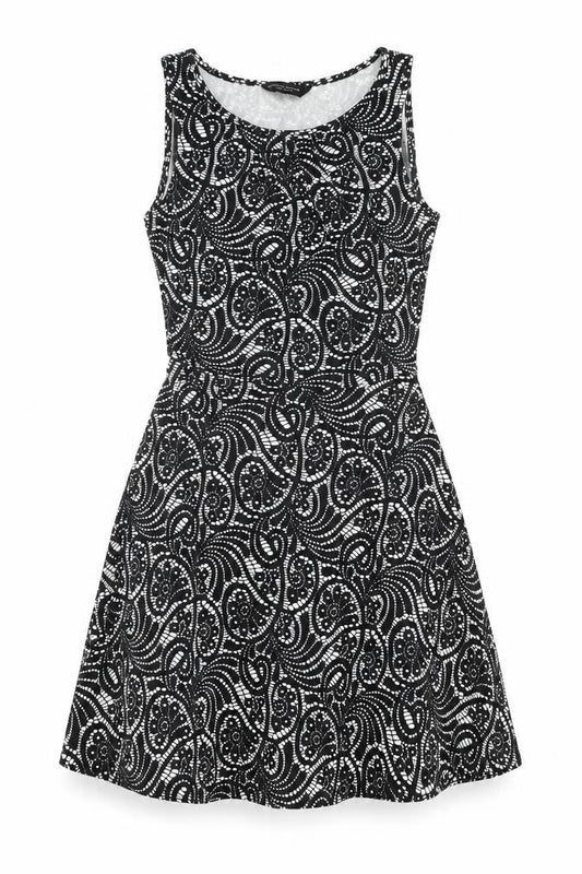 Dorothy Perkins Womens Black Geometric Cotton Skater Dress Size 8 Round Neck Pullover