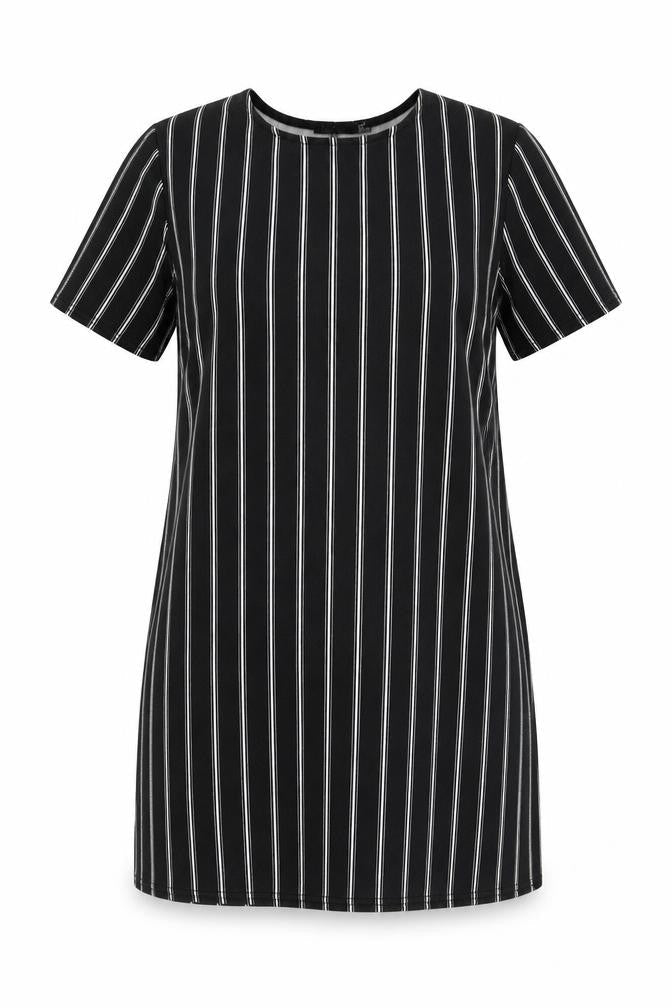 Boohoo Womens Black Striped Polyester Shift Size 12 Round Neck Pullover
