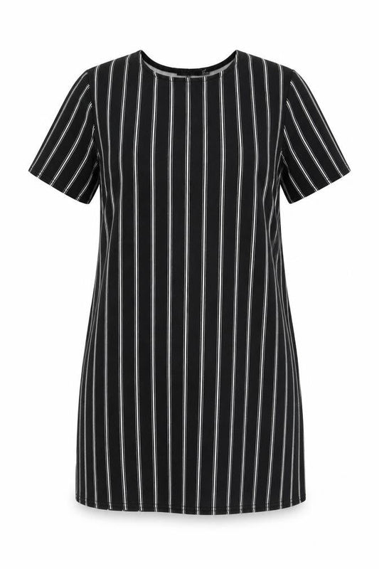 Boohoo Womens Black Striped Polyester Shift Size 12 Round Neck Pullover