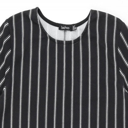 Boohoo Womens Black Striped Polyester Shift Size 12 Round Neck Pullover