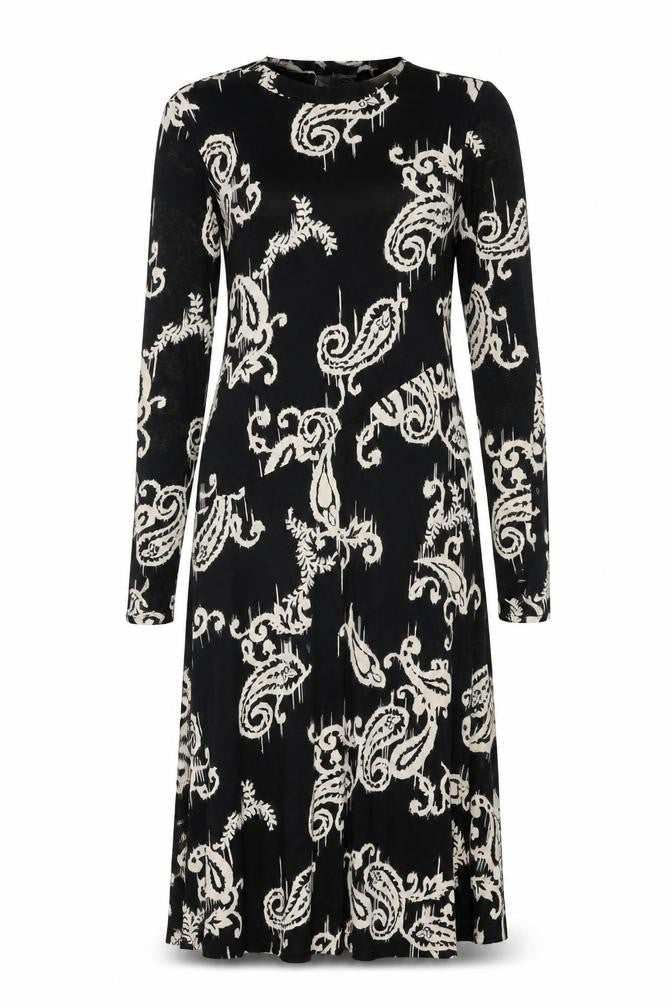 Marks & Spencer Womens Black Geometric Polyester A-Line Size 14 Round Neck Button