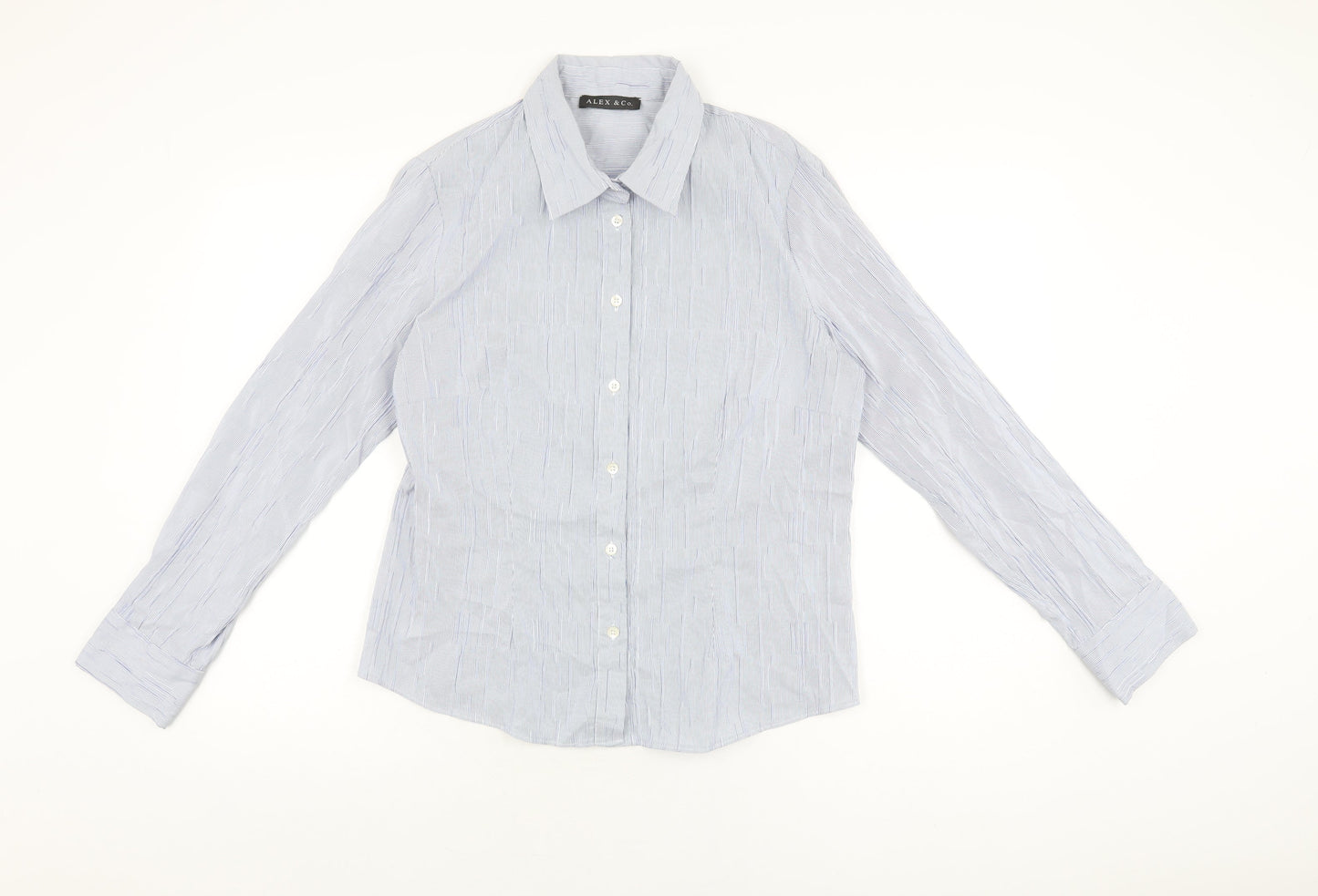 Alex & Co Womens Blue Polyester Basic Button-Up Size 16 Collared