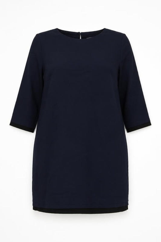 Betty Jackson Black Womens Blue Polyester Shift Size 18 Round Neck Button