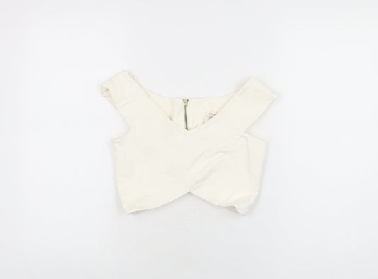 River Island Womens Ivory Viscose Cropped T-Shirt Size 8 V-Neck