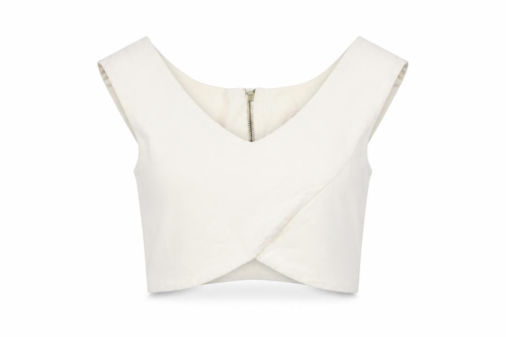 River Island Womens Ivory Viscose Cropped T-Shirt Size 8 V-Neck