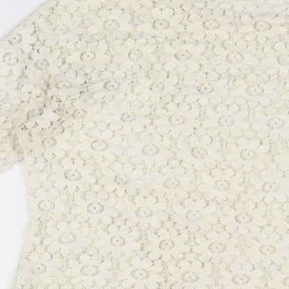 Urmoda Womens Ivory Floral Polyester Basic T-Shirt Size M Round Neck