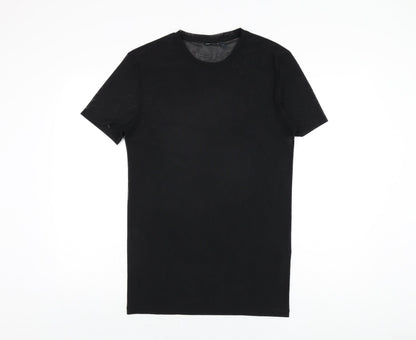 Additional front view of ASOS women’s black polyester basic t-shirt, size M, round neck - sheer