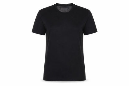 Front view of ASOS women’s black polyester basic t-shirt, size M, round neck - sheer