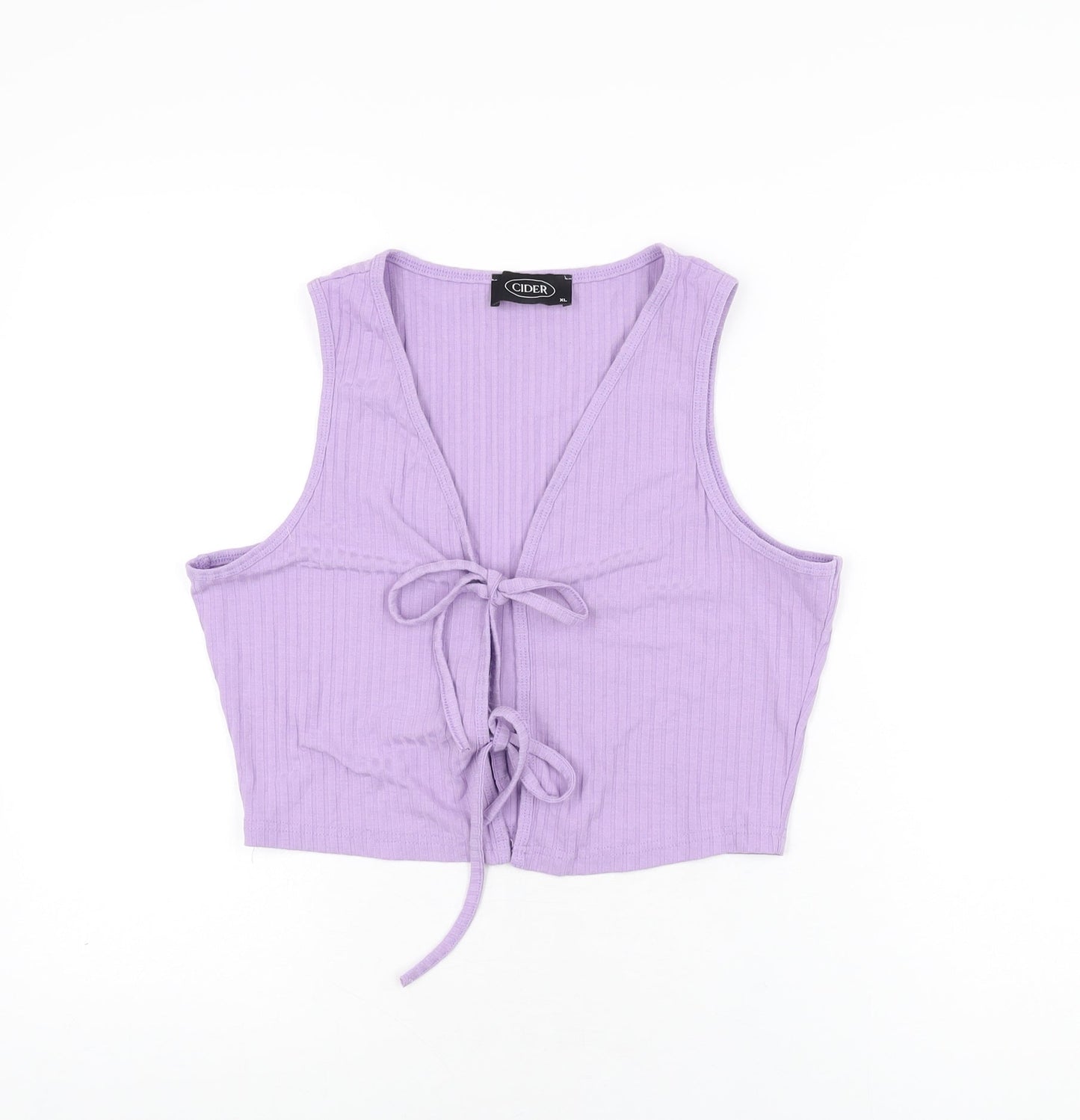 Cider Womens Purple Polyester Cropped T-Shirt Size XL V-Neck