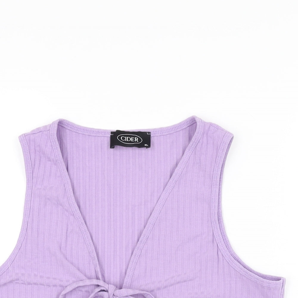 Cider Womens Purple Polyester Cropped T-Shirt Size XL V-Neck