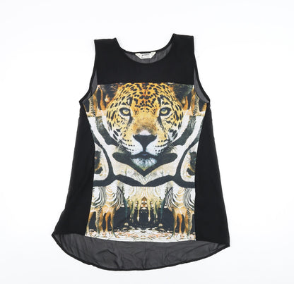 Additional front view of Miss Selfridge women’s black polyester basic t-shirt, size UK 4, round neck - tiger