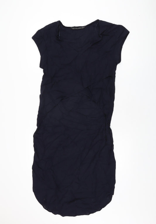 Zara Womens Blue Viscose Basic T-Shirt Size S V-Neck