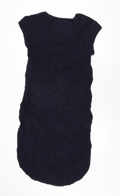 Zara Womens Blue Viscose Basic T-Shirt Size S V-Neck