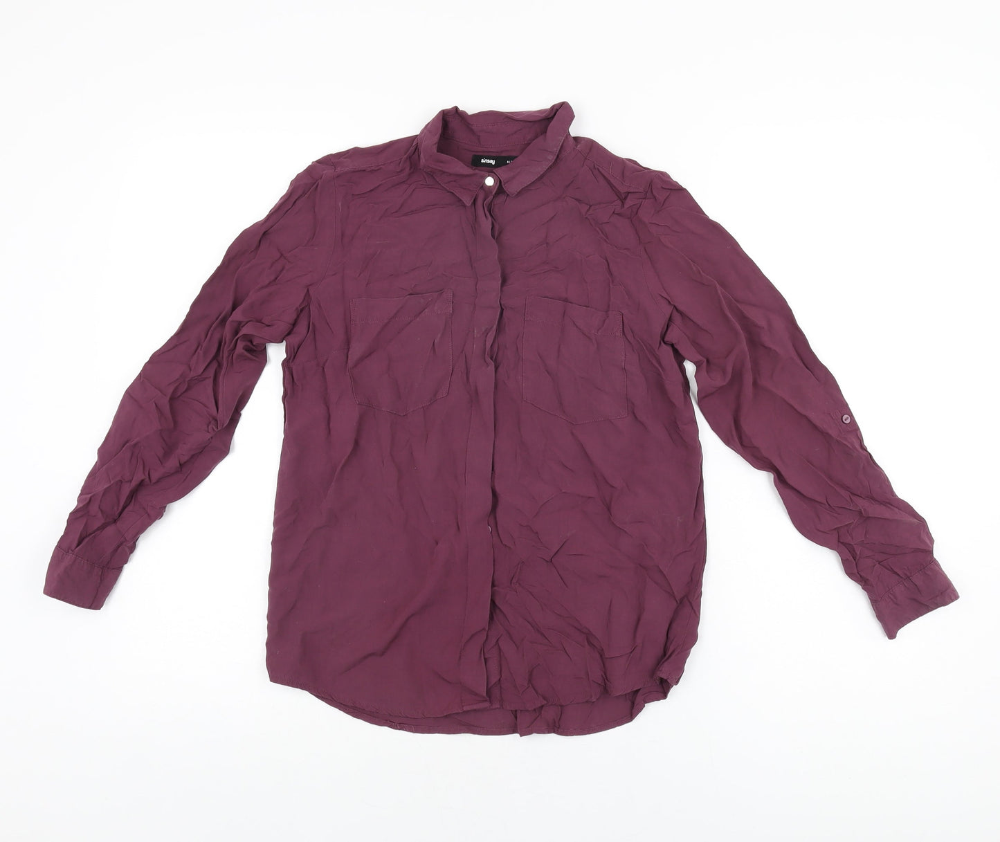 Sinsay Womens Purple Polyester Basic Button-Up Size XS Collared