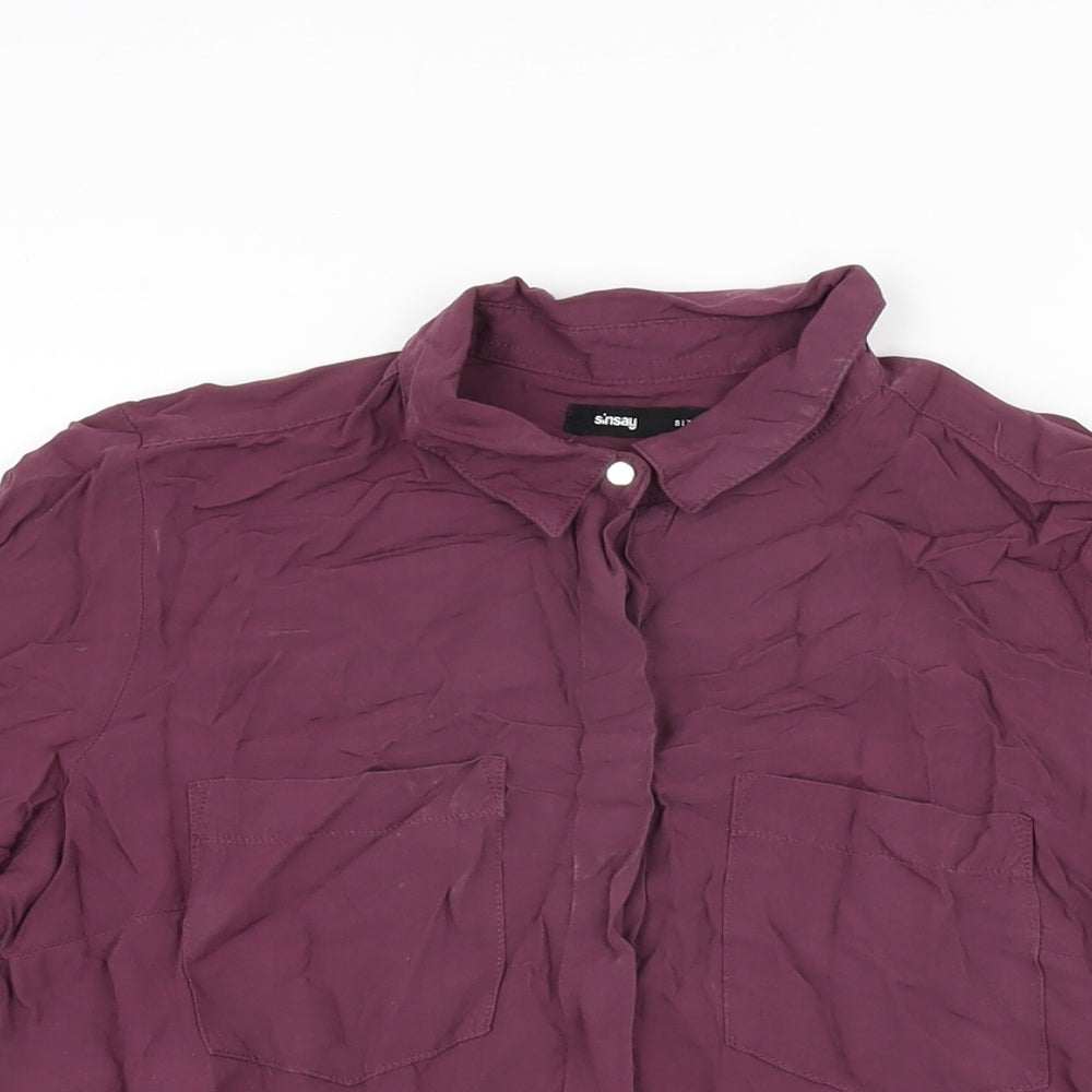 Sinsay Womens Purple Polyester Basic Button-Up Size XS Collared