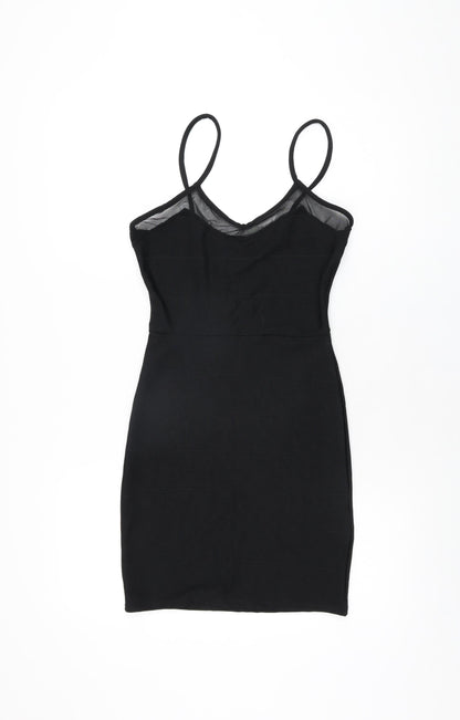 Additional front view of Missguided women’s black polyester bodycon, size UK 8, v-neck pullover