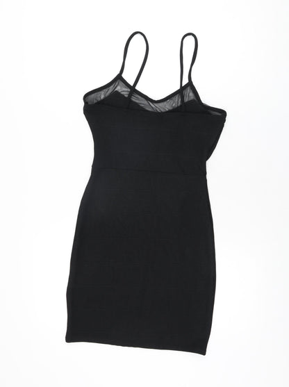 Back view of Missguided women’s black polyester bodycon, size UK 8, v-neck pullover