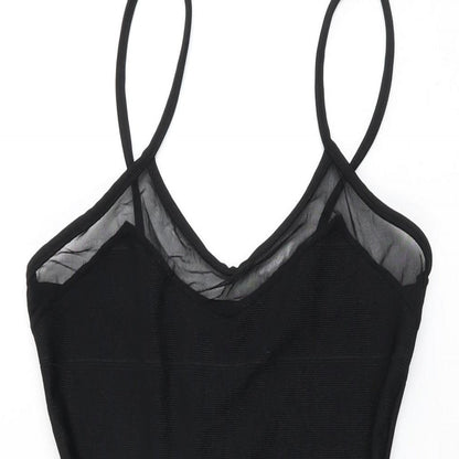 Close-up detail of Missguided women’s black polyester bodycon, size UK 8, v-neck pullover