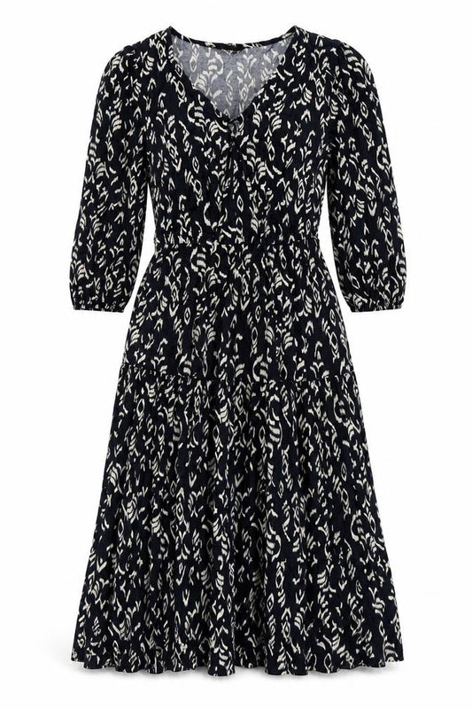 Marks & Spencer Womens Blue Geometric Viscose A-Line Size 8 V-Neck Pullover