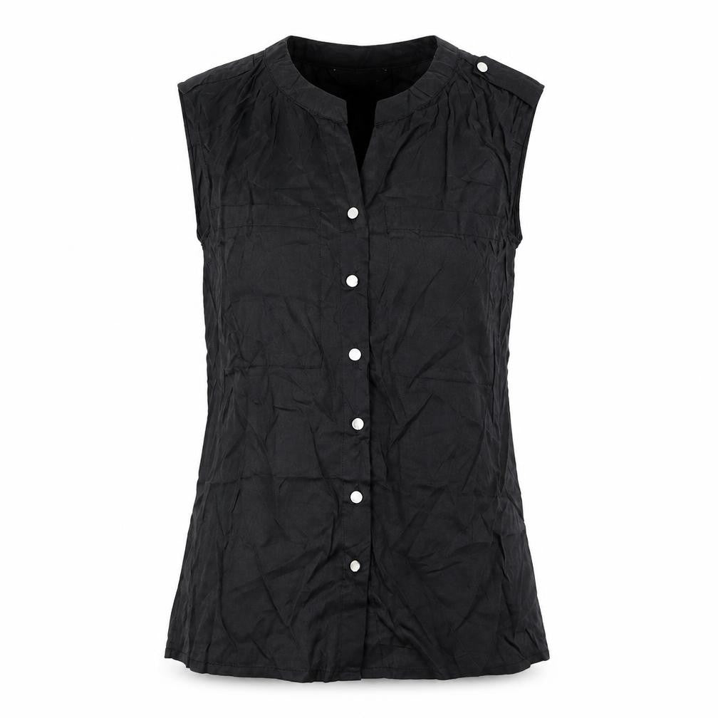 Collection London Womens Black Cotton Basic Button-Up Size 10 V-Neck