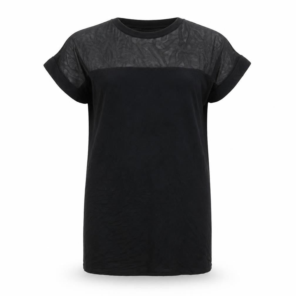 PRETTYLITTLETHING Womens Black Viscose T-Shirt Dress Size 16 Round Neck Pullover - Mesh Panel
