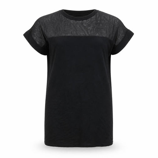 PRETTYLITTLETHING Womens Black Viscose T-Shirt Dress Size 16 Round Neck Pullover - Mesh Panel