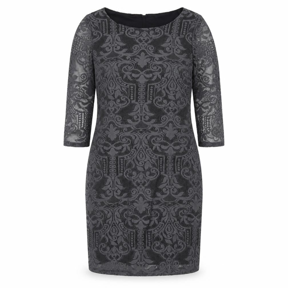 H&M Womens Grey Polyester Pencil Dress Size M Round Neck Zip