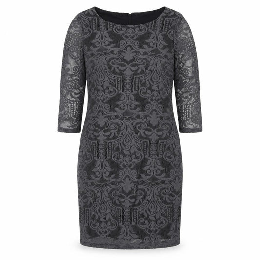 H&M Womens Grey Polyester Pencil Dress Size M Round Neck Zip