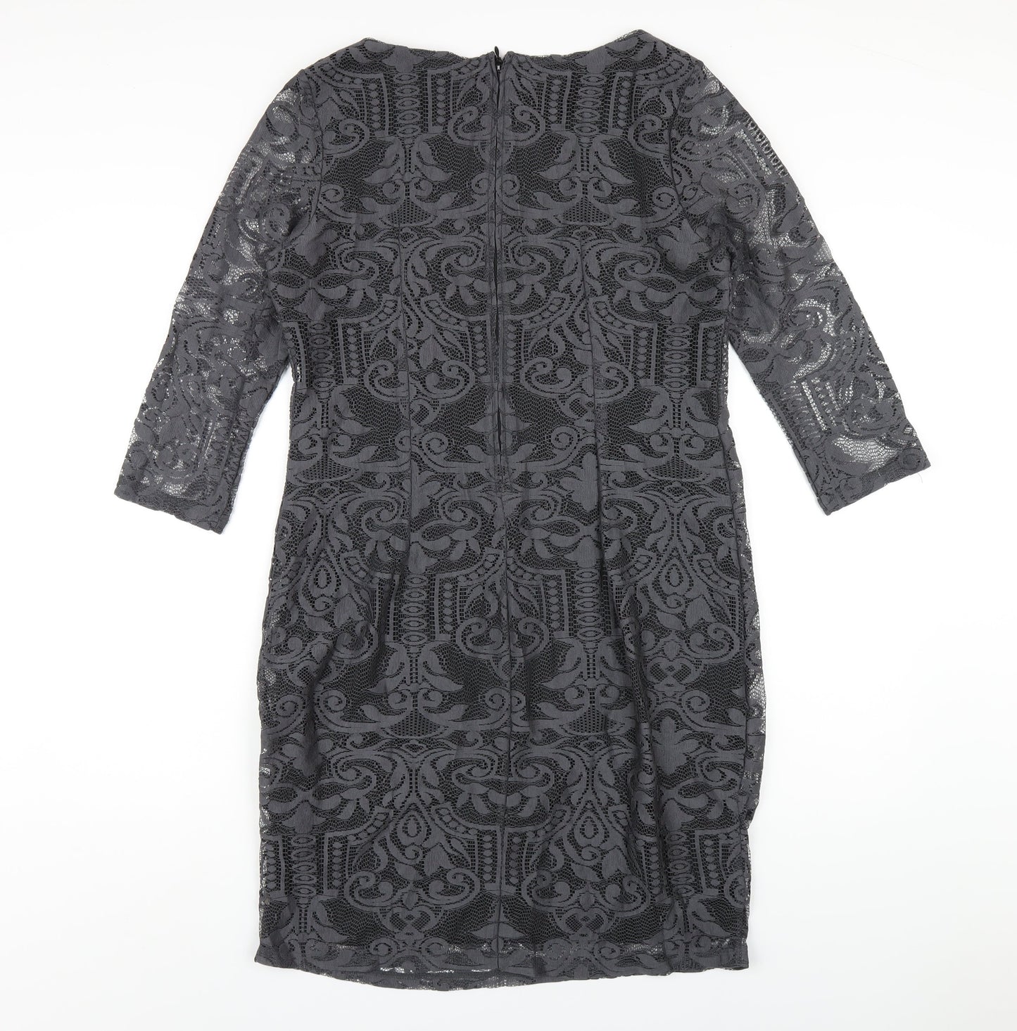 H&M Womens Grey Polyester Pencil Dress Size M Round Neck Zip
