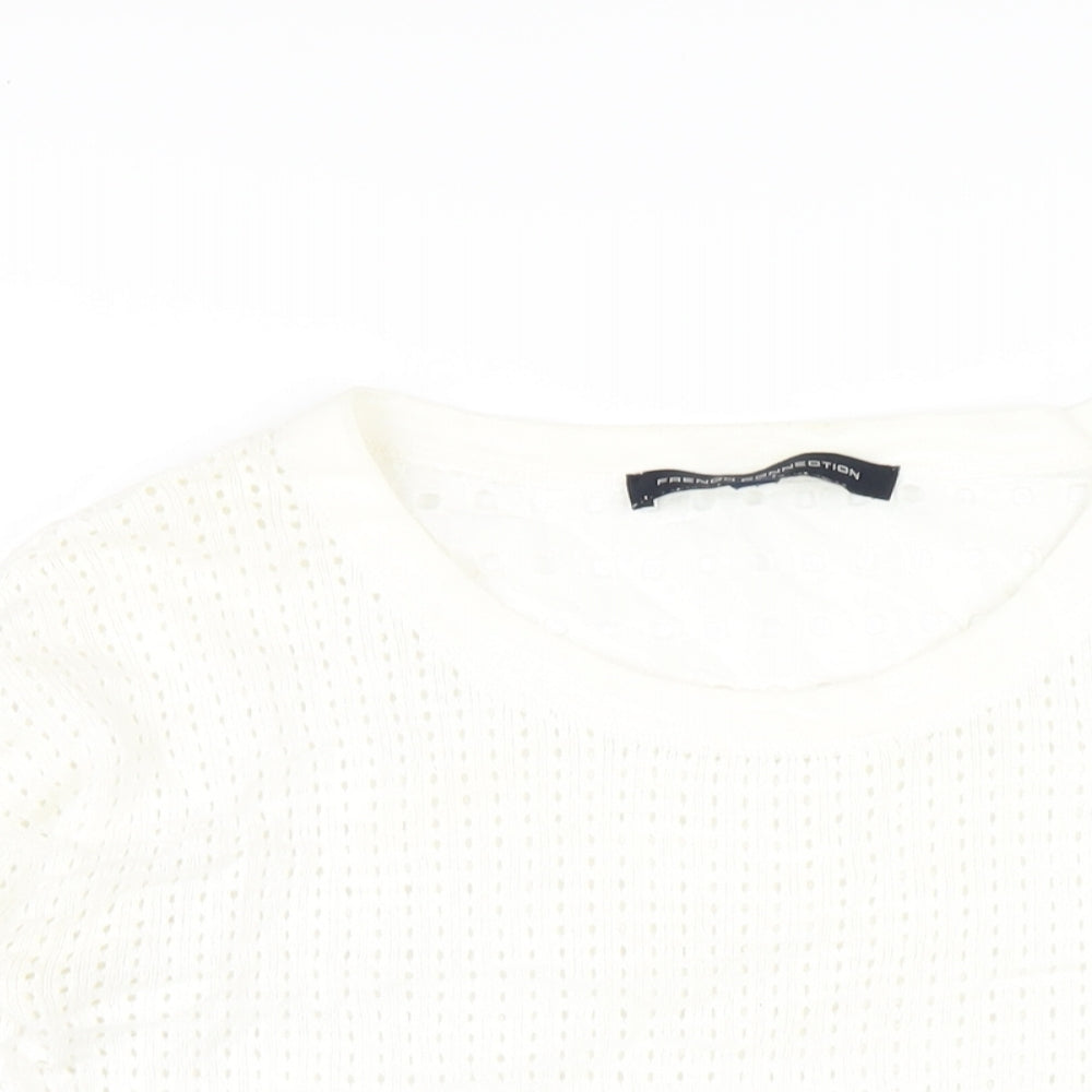 French Connection Womens Ivory Cotton Basic T-Shirt Size XS Round Neck