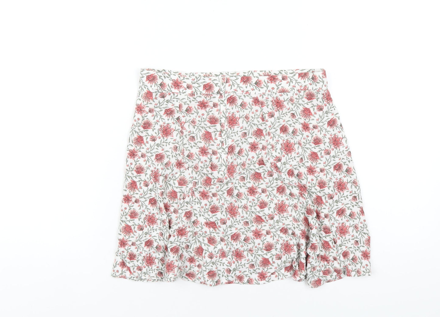 H&M Womens Ivory Floral Viscose A-Line Skirt Size 10 Zip