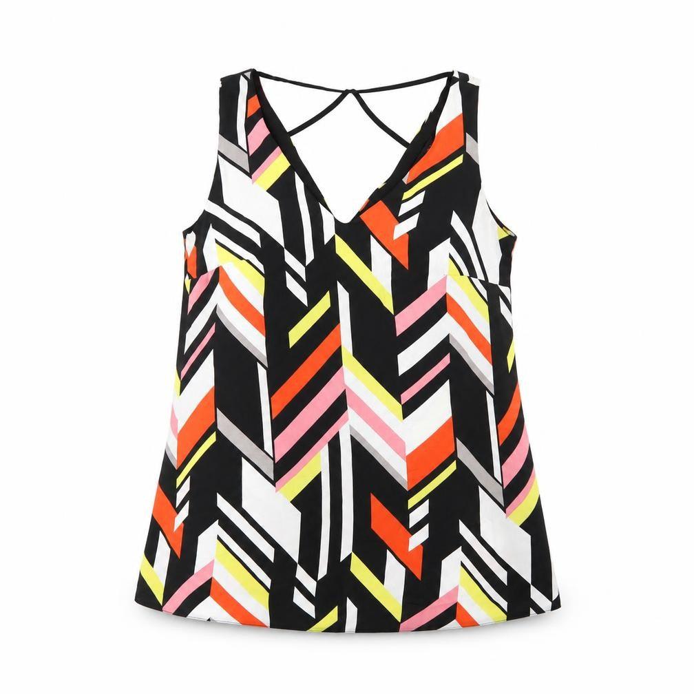 Dorothy Perkins Womens Multicoloured Geometric Polyester Basic Tank Size 10 V-Neck