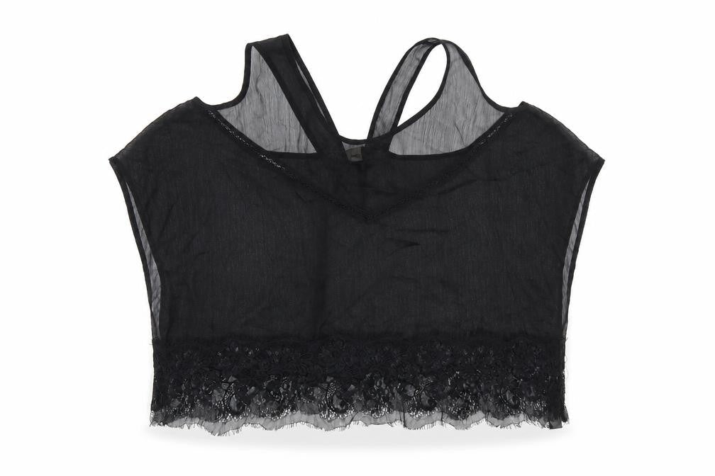 ASOS Womens Black Polyester Basic T-Shirt Size 12 Round Neck - Lace Trim