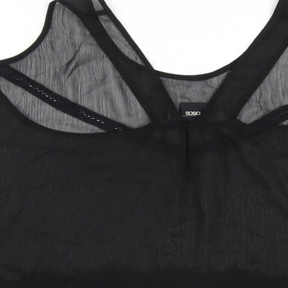 Brand and care label for ASOS women’s black polyester basic t-shirt, size UK 12, round neck - lace trim