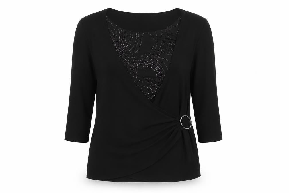 Ellie Louise Womens Black Polyester Basic T-Shirt Size 12 Round Neck