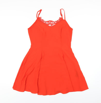 Additional front view of Miss Selfridge women’s orange polyester a-line, size UK 8, v-neck pullover