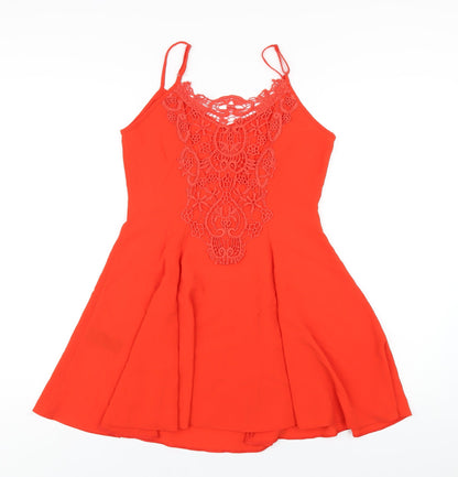Back view of Miss Selfridge women’s orange polyester a-line, size UK 8, v-neck pullover
