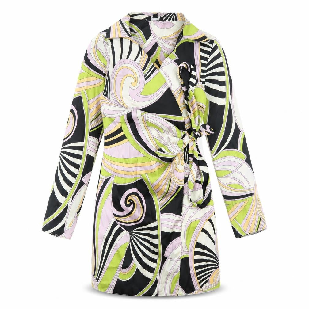 New Look Womens Multicoloured Geometric Polyester Wrap Dress Size 6 Collared Tie