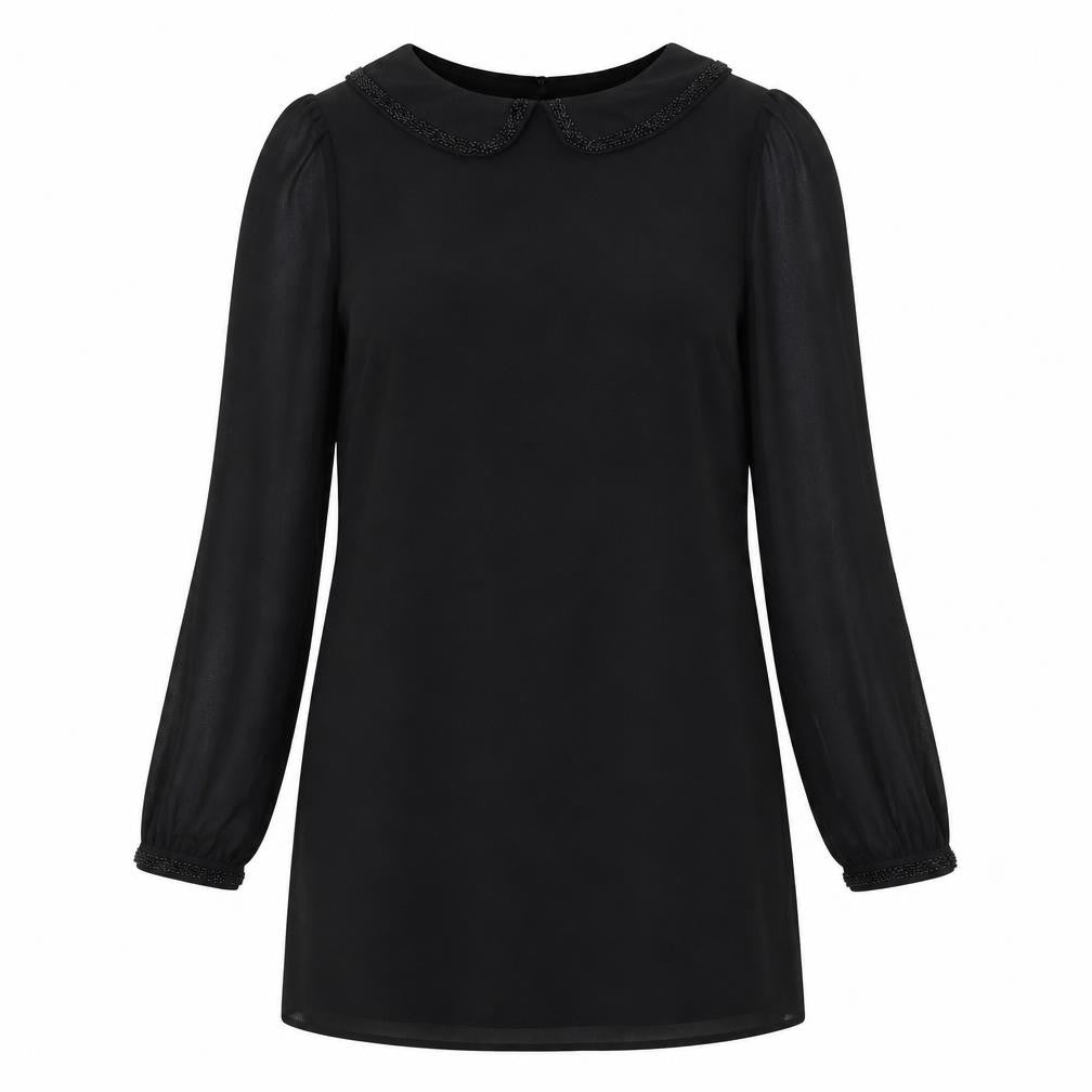 NEXT Womens Black Polyester A-Line Size 12 Round Neck Button - Beaded Collar