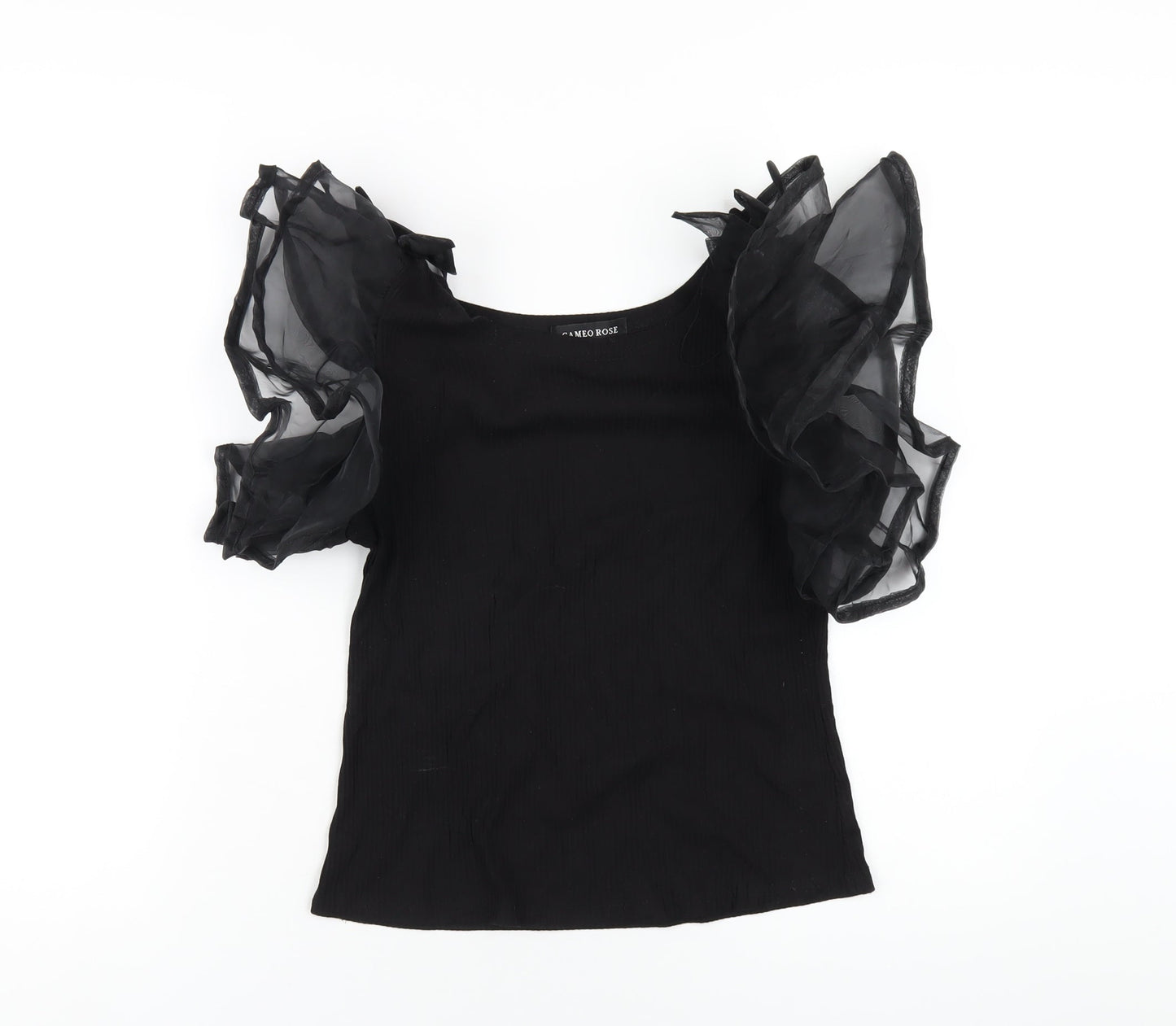 Cameo Rose Womens Black Viscose Basic T-Shirt Size M Round Neck