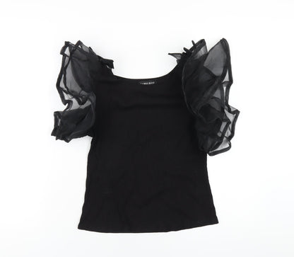 Cameo Rose Womens Black Viscose Basic T-Shirt Size M Round Neck