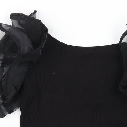 Cameo Rose Womens Black Viscose Basic T-Shirt Size M Round Neck