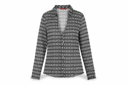 John Richmond Womens Black Geometric Polyester Basic Button-Up Size 12 Collared