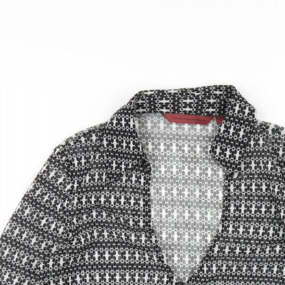 John Richmond Womens Black Geometric Polyester Basic Button-Up Size 12 Collared