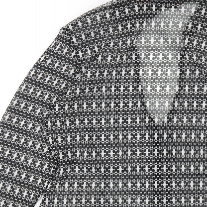 John Richmond Womens Black Geometric Polyester Basic Button-Up Size 12 Collared