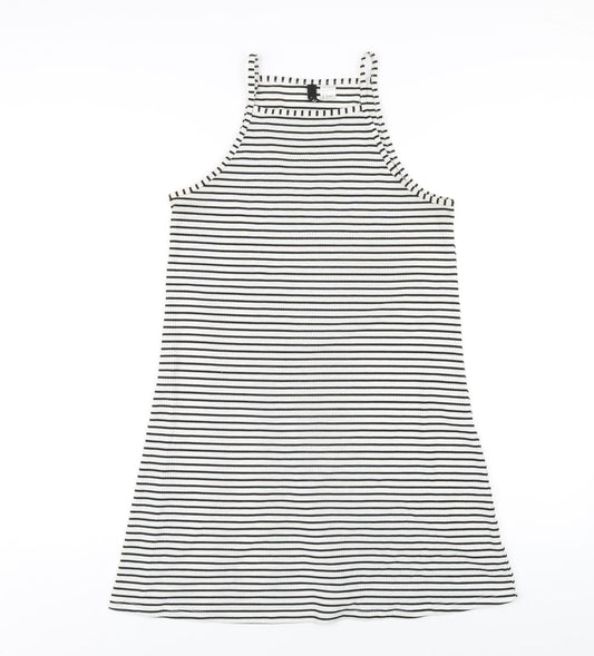 H&M Womens White Striped Polyester A-Line Size 12 Square Neck Pullover