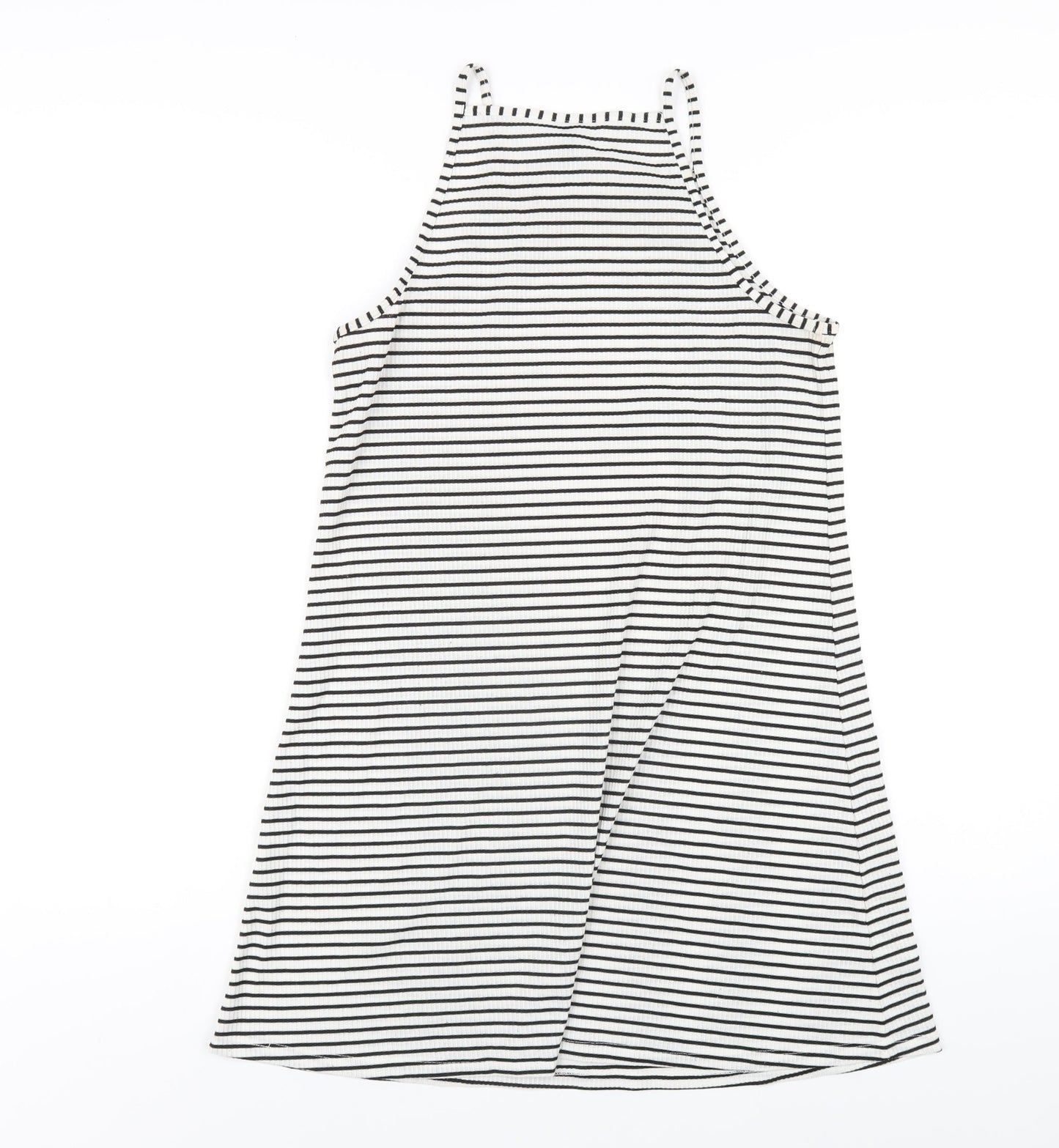 H&M Womens White Striped Polyester A-Line Size 12 Square Neck Pullover