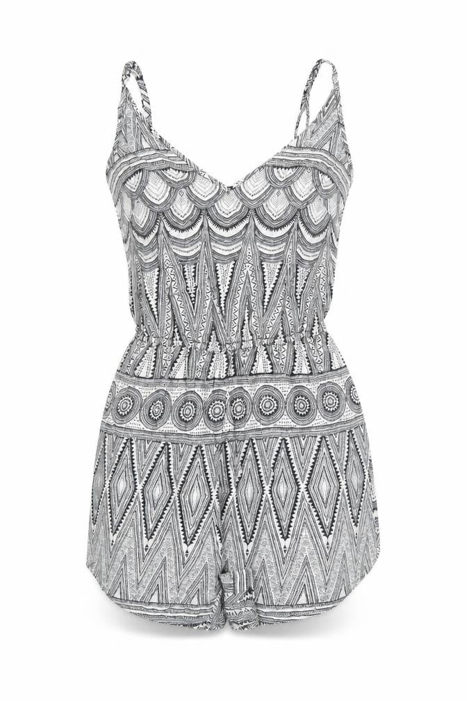 H&M Womens Black Geometric Vinyl Playsuit One-Piece Size 6 Pullover