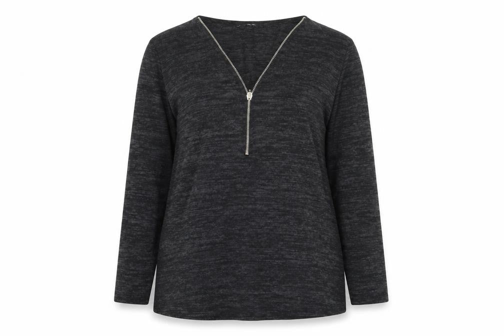 Quiz Womens Grey Polyester Basic T-Shirt Size L V-Neck
